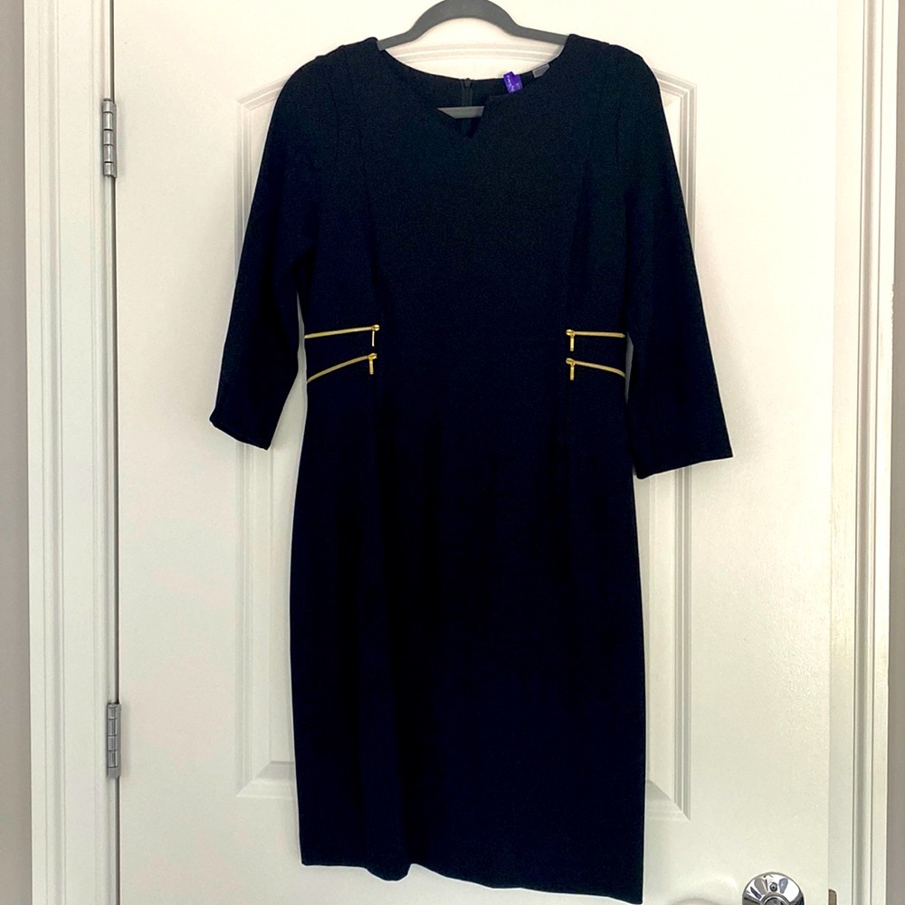 Seraphine Black Midi Dress with Gold Zipper Detail